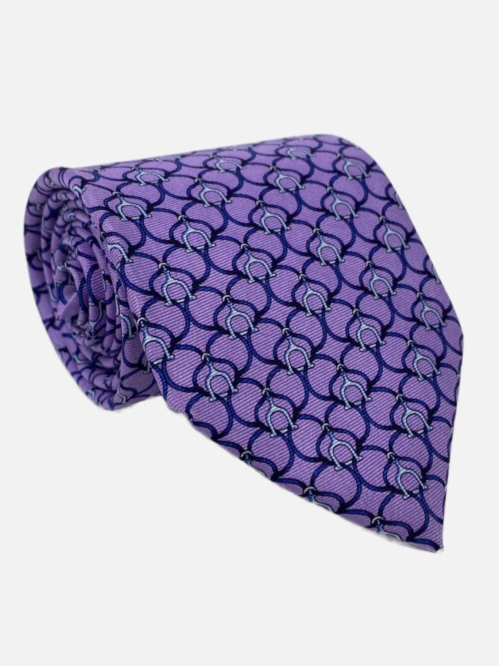 Brooks Brothers Tie Lilac Purple Horsebit D-Ring Geometric Equestrian Silk USA